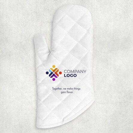 Personalised oven glove with logo and text