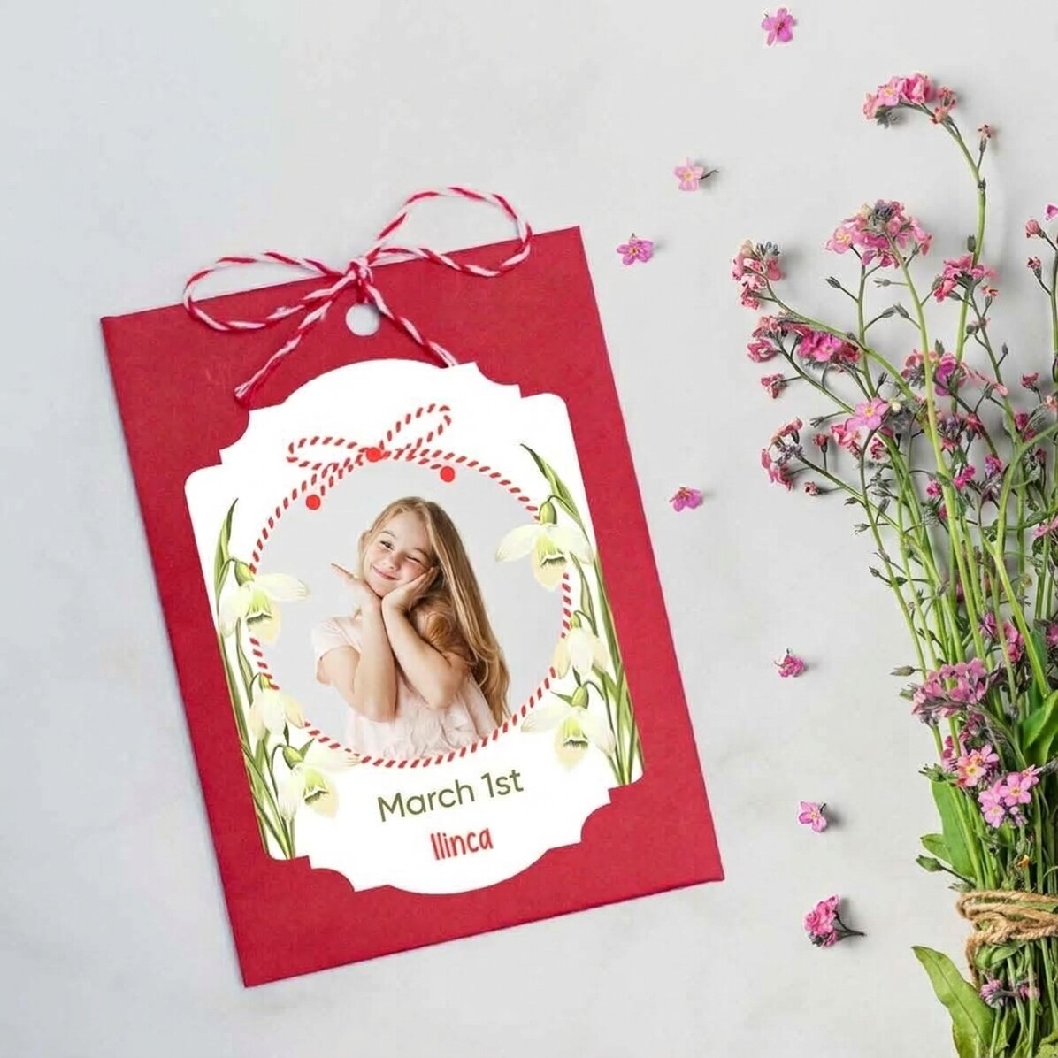 Personalised plantable Martisor with a photo and message - Snowdrops