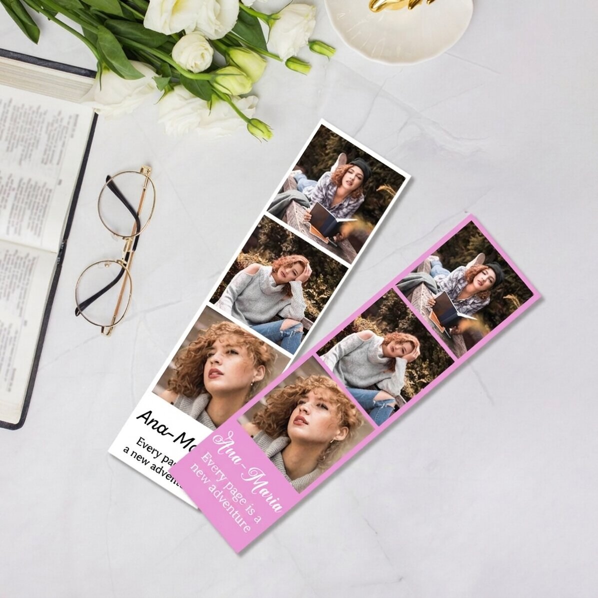 Personalised bookmark with 3 photos and message