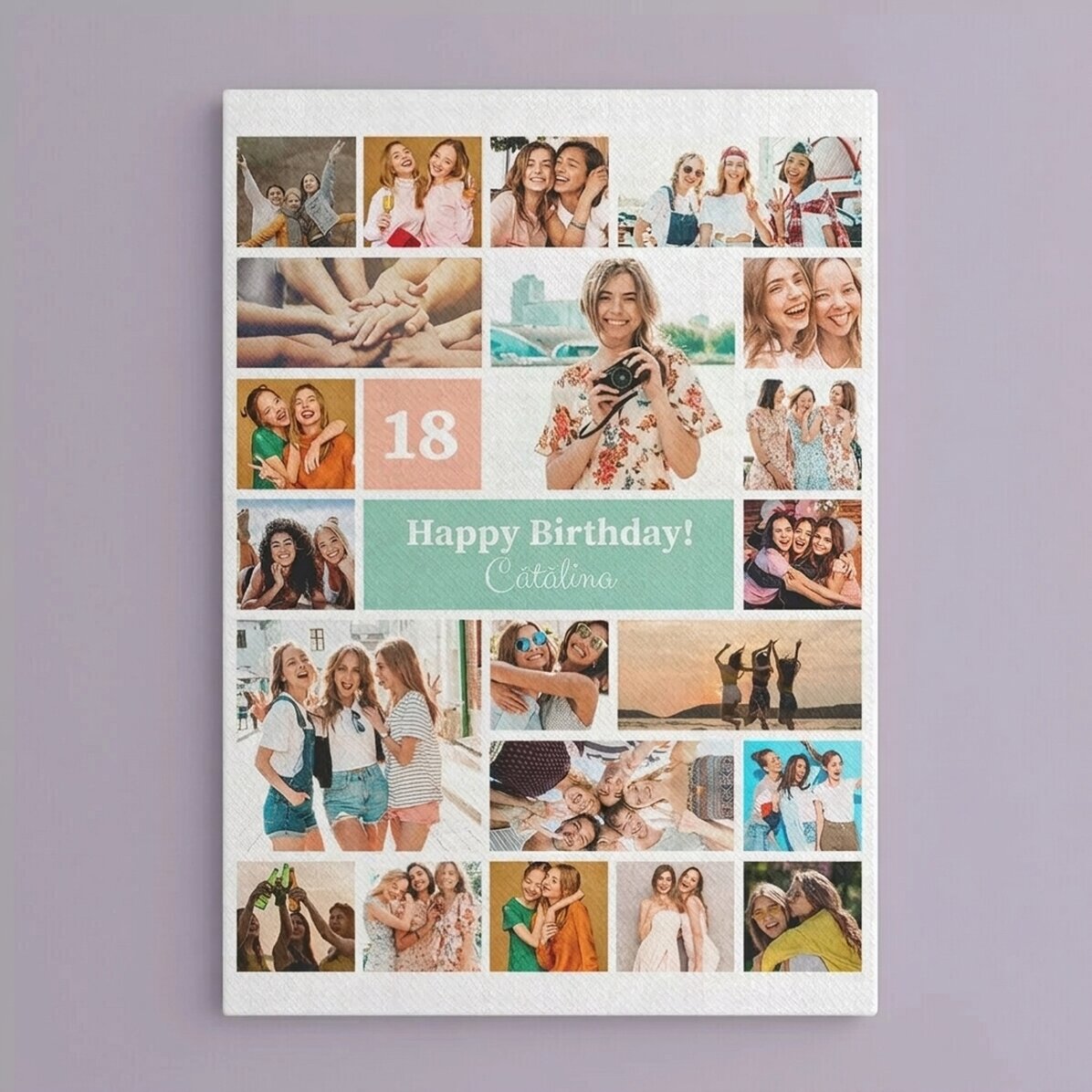 Personalised canvas print with 21 photos and text - Collage