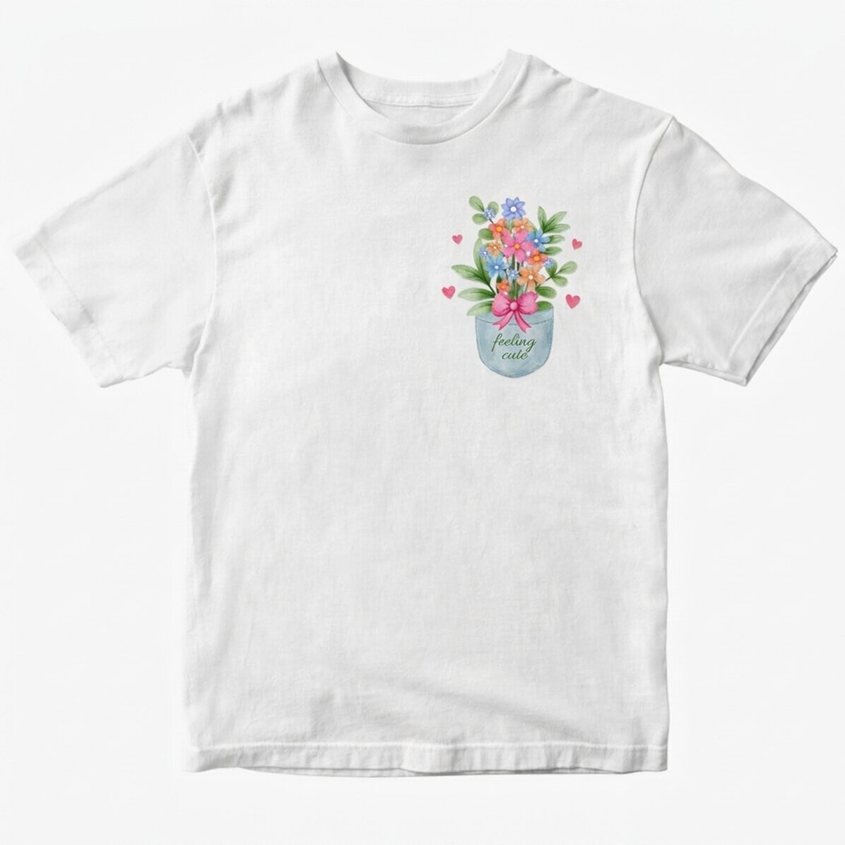 Custom cotton T-shirt with text - Pocket flowers