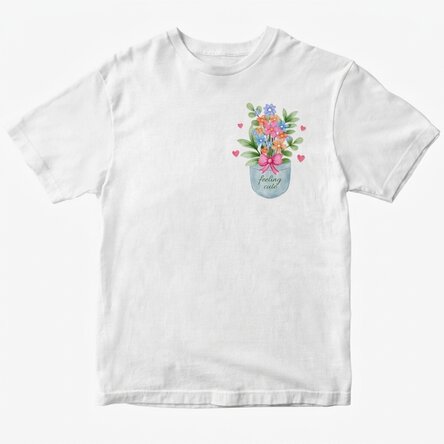 Custom cotton T-shirt with text - Pocket flowers
