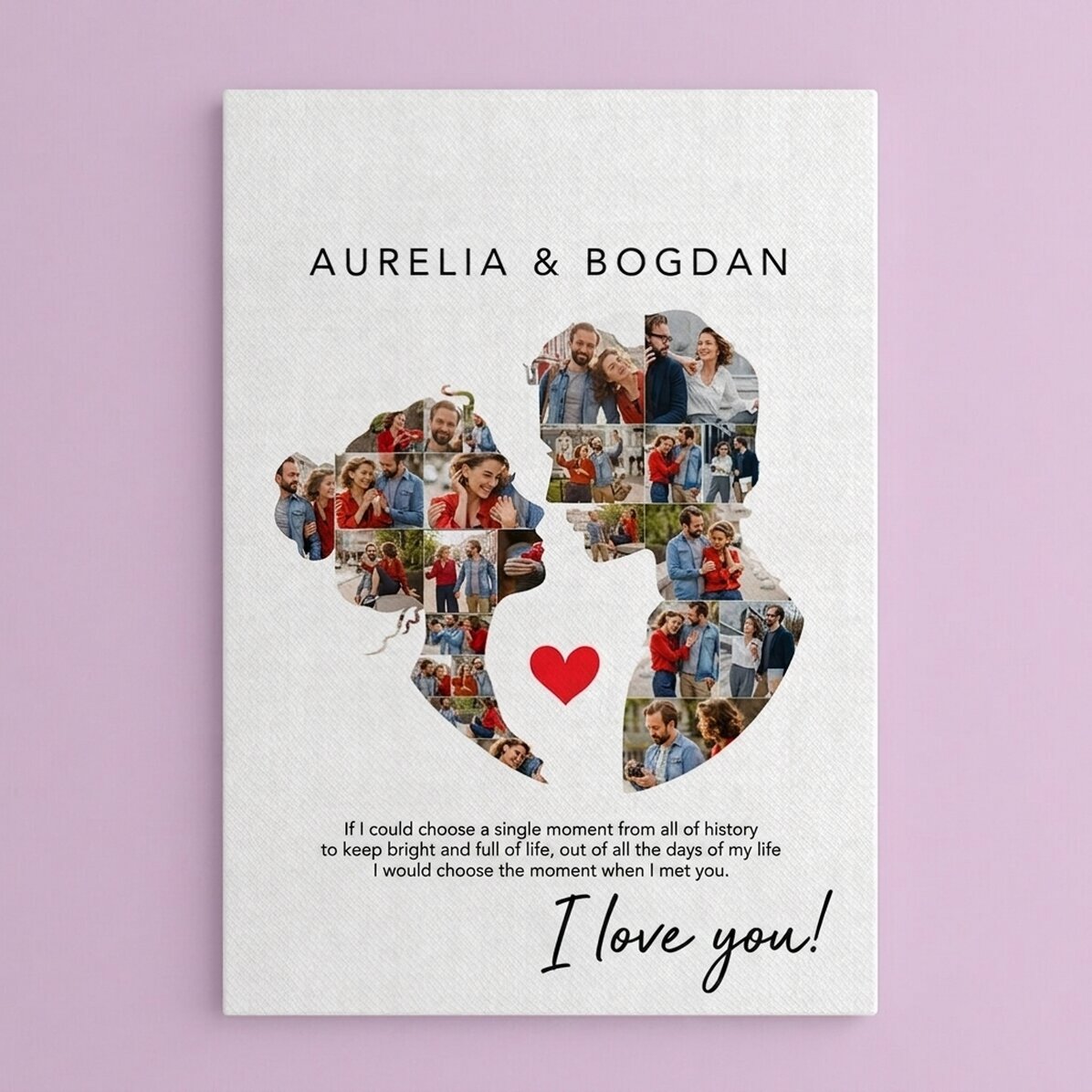 Personalised canvas print with 26 photos and text for couples - Our Love