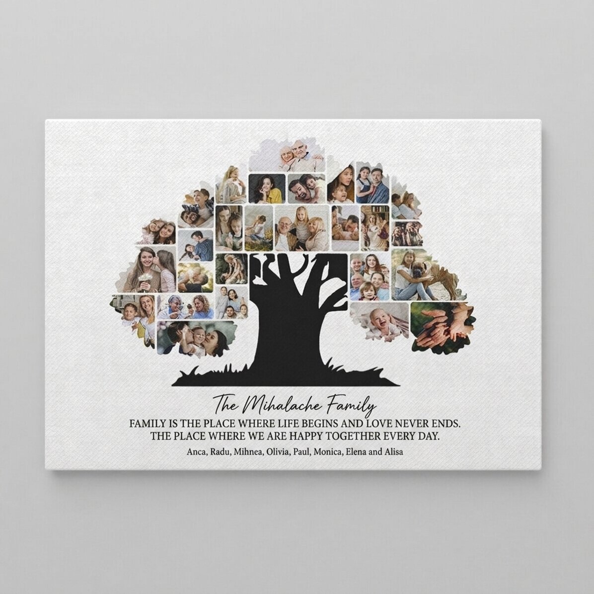 Personalised landscape canvas print with photos and text - Our family