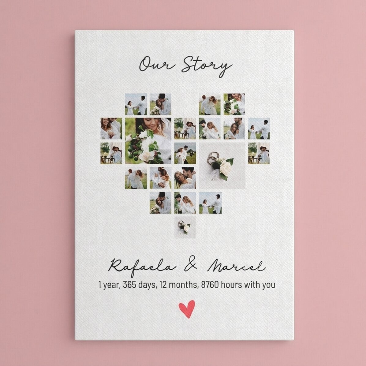 Personalised canvas painting with text and 21 photos - Our story