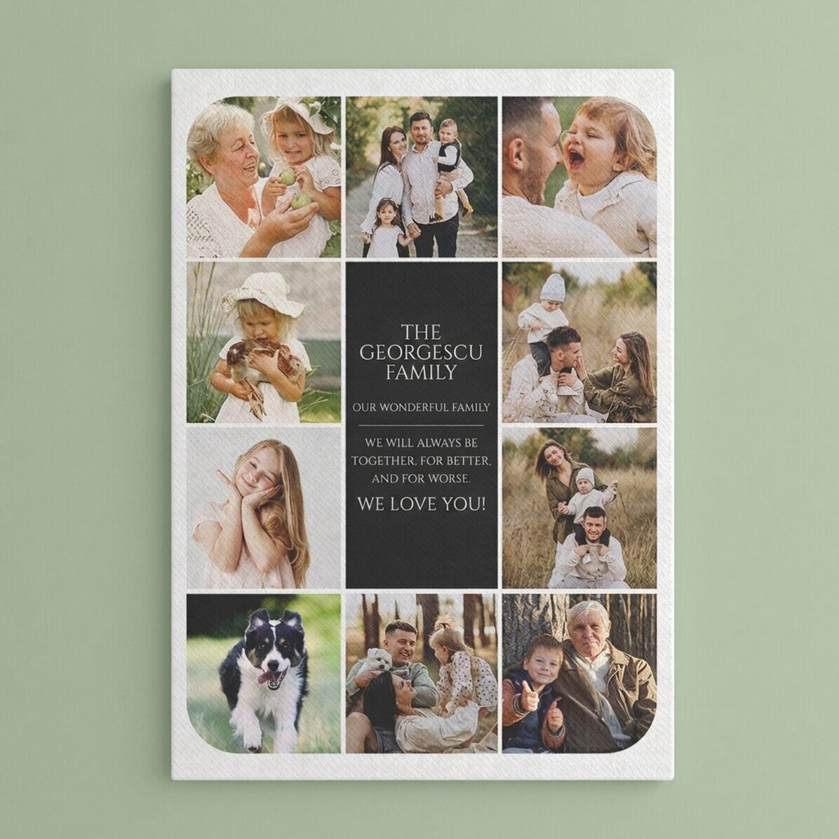 Personalised canvas print with text and 10 photos - Our family