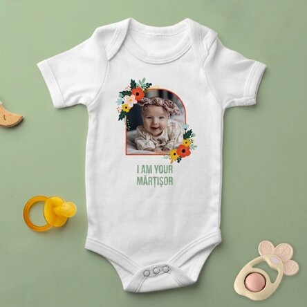 Personalised baby bodysuit with photo and text - Flowers