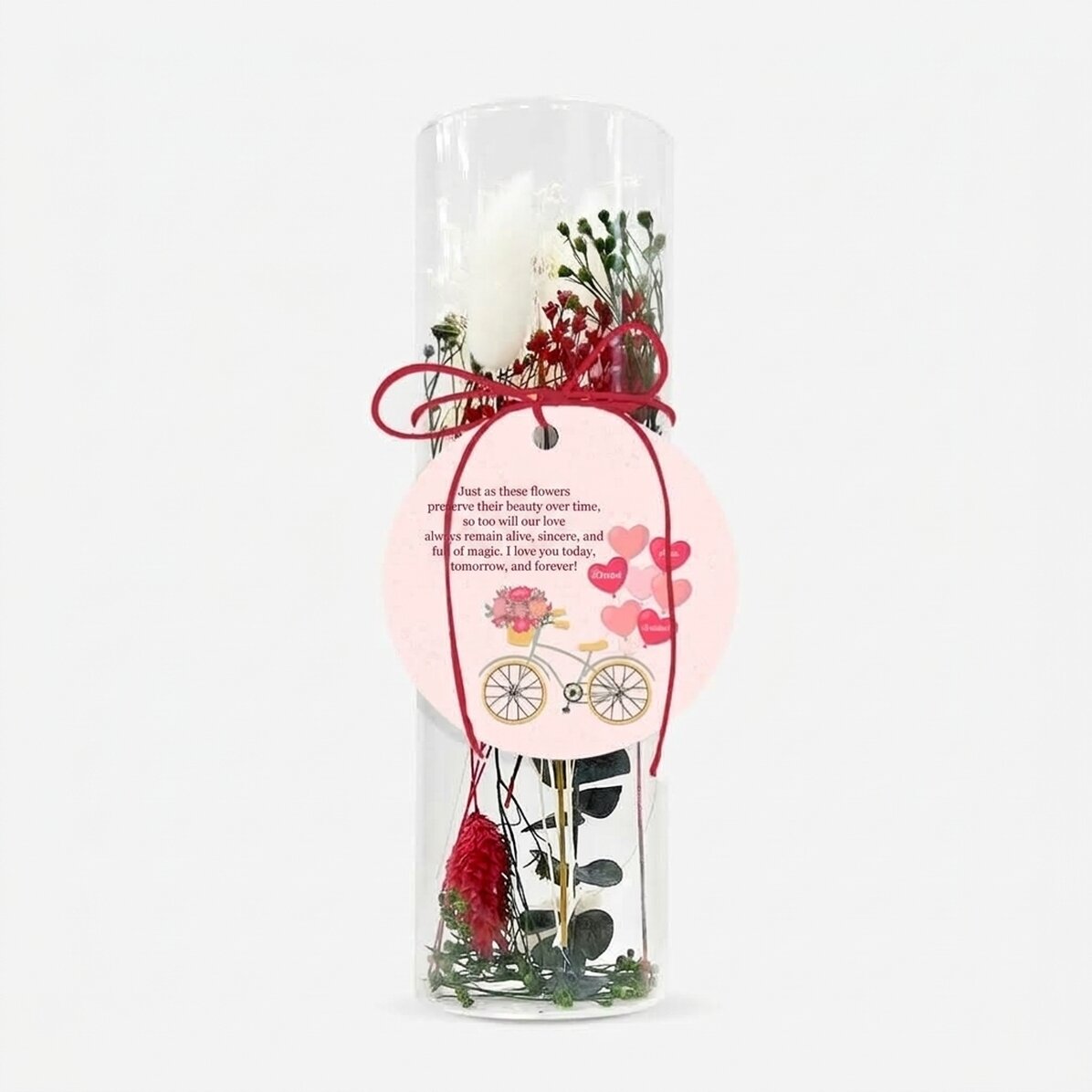 Glass ornament with preserved flowers personalised with text - Love