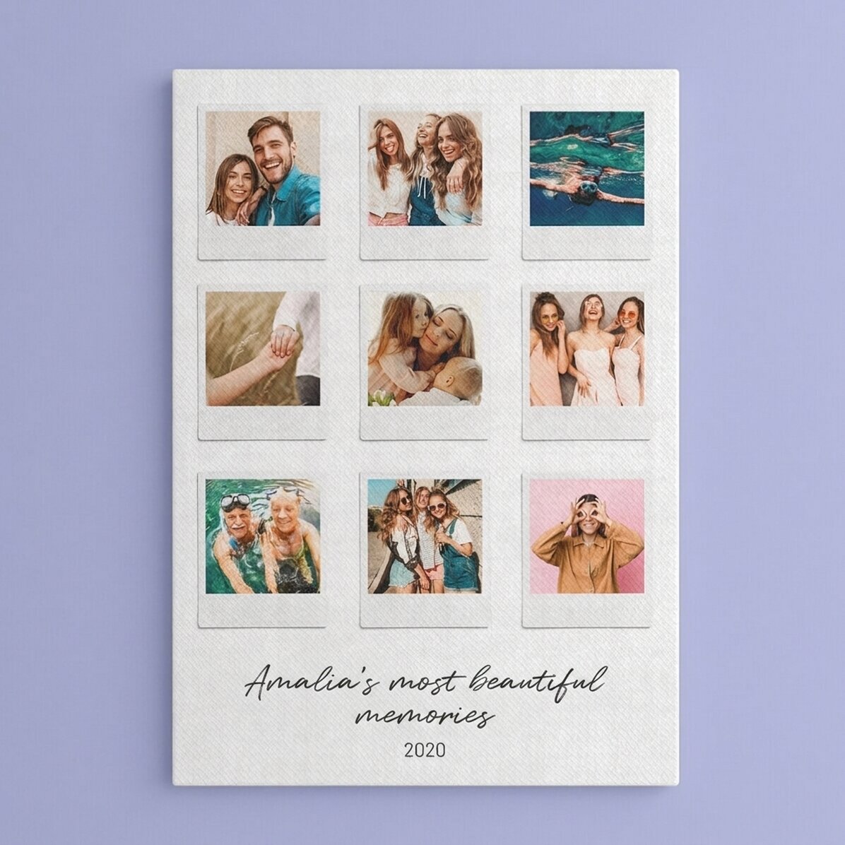 Personalised canvas print with text and 9 Polaroid-style photos - The most beautiful moments