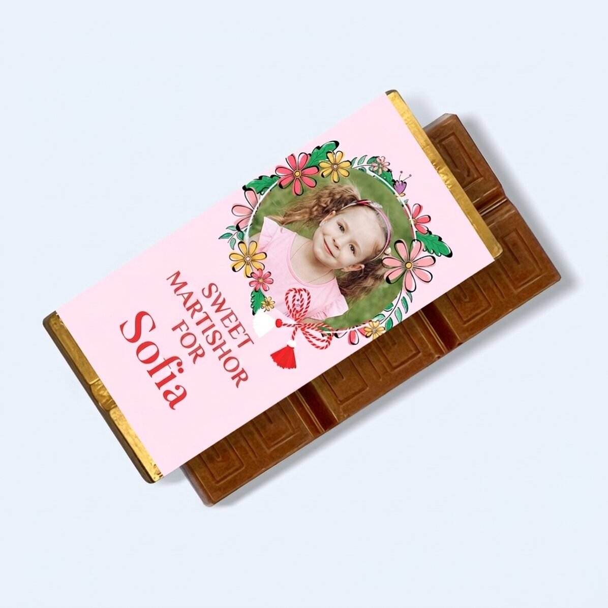 Mini chocolate bar personalised with message and photo