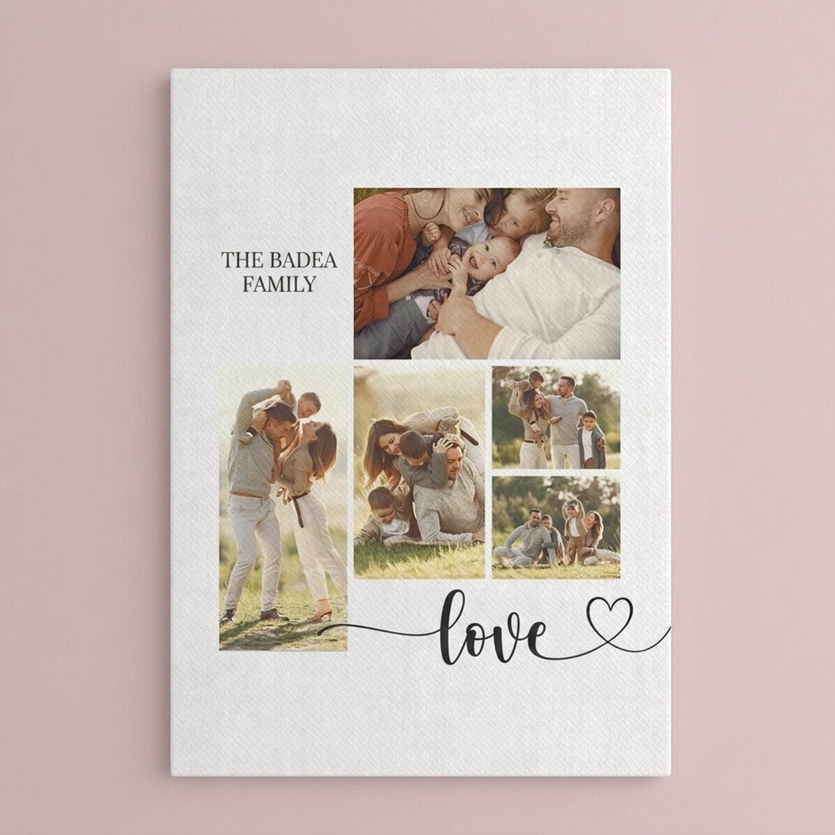 Personalised canvas print with text and 5 photos - Our family