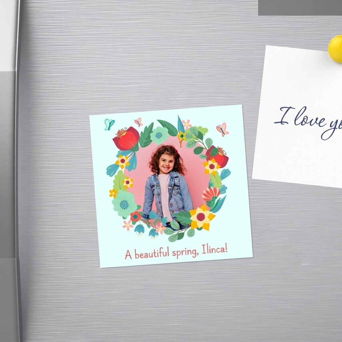 10x10 magnet personalised with a photo and text - Flowers