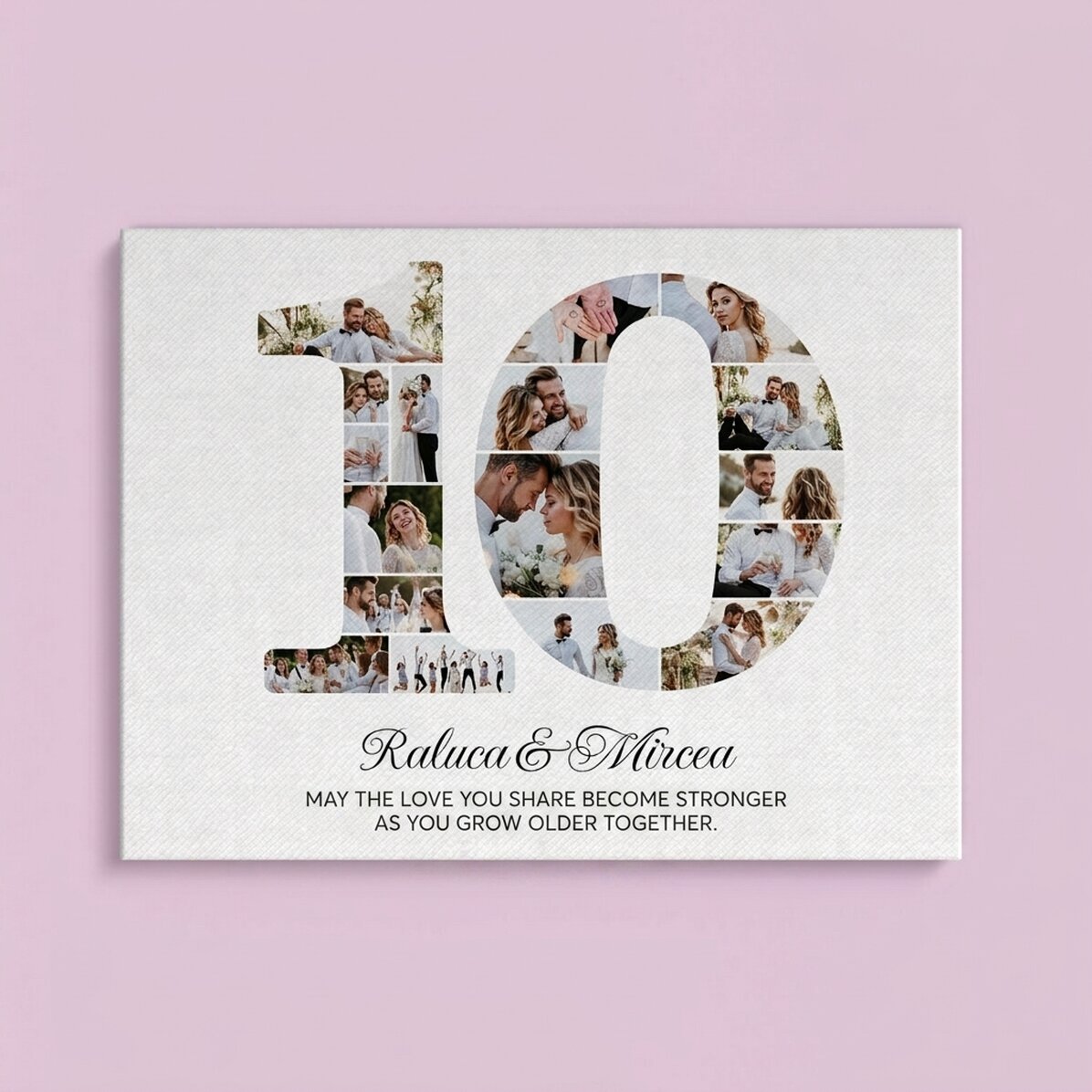 Personalised canvas print with the number 10, photos and message - Relationship anniversary