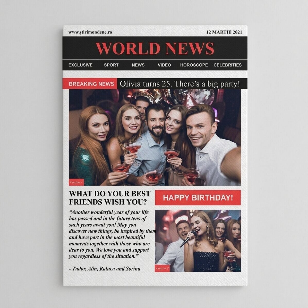 Personalised canvas painting with photos and text - Breaking News