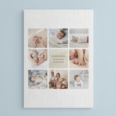 Personalised canvas print with text and 8 photos - Baby