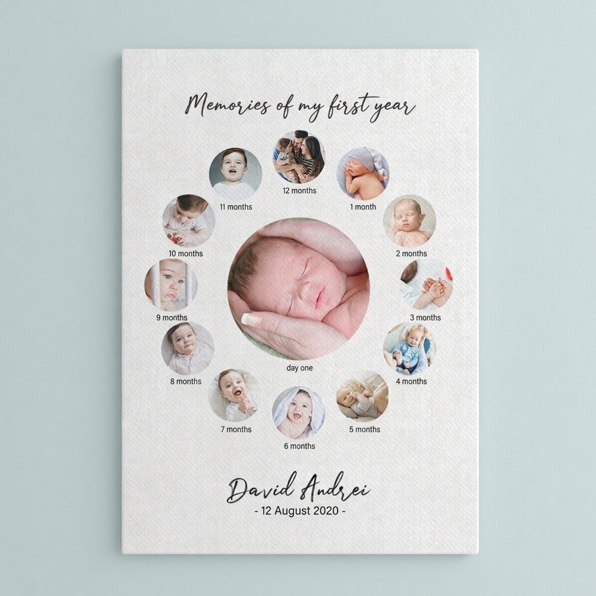Personalised canvas print with text and 13 photos - A year of happiness