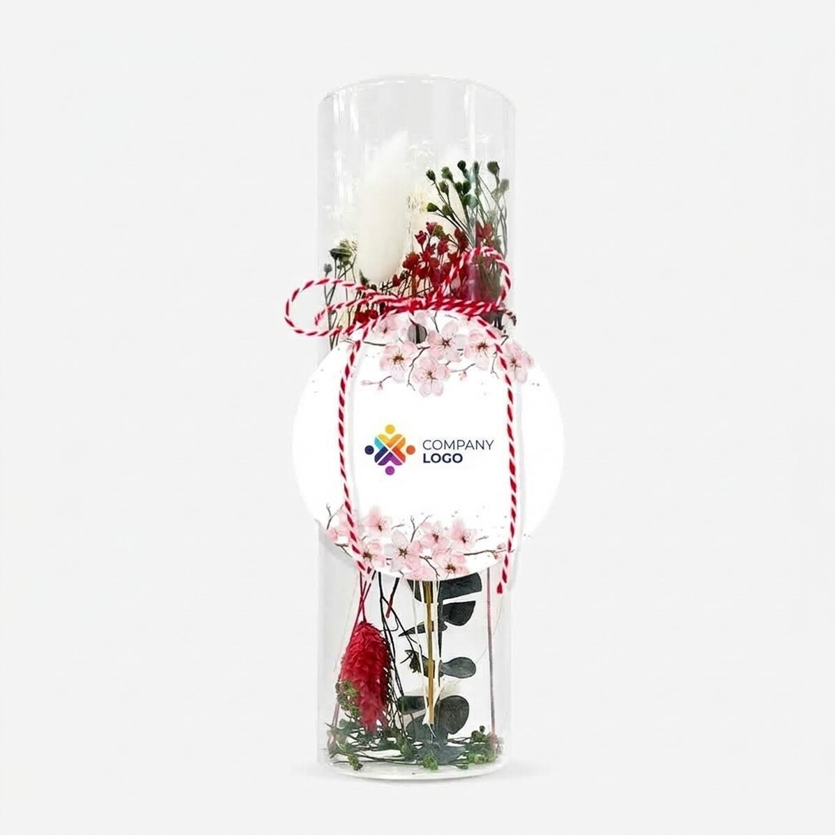 Glass martisor ornament with preserved flowers, customised with logo - Flowers