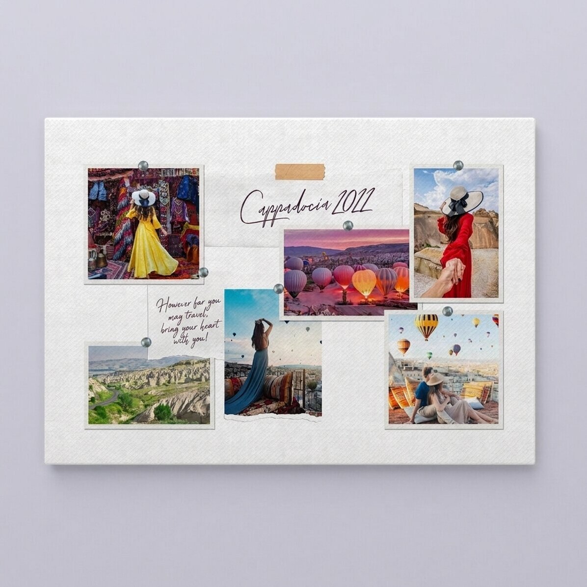 Personalised landscape canvas print with 6 photos and text - Your holiday