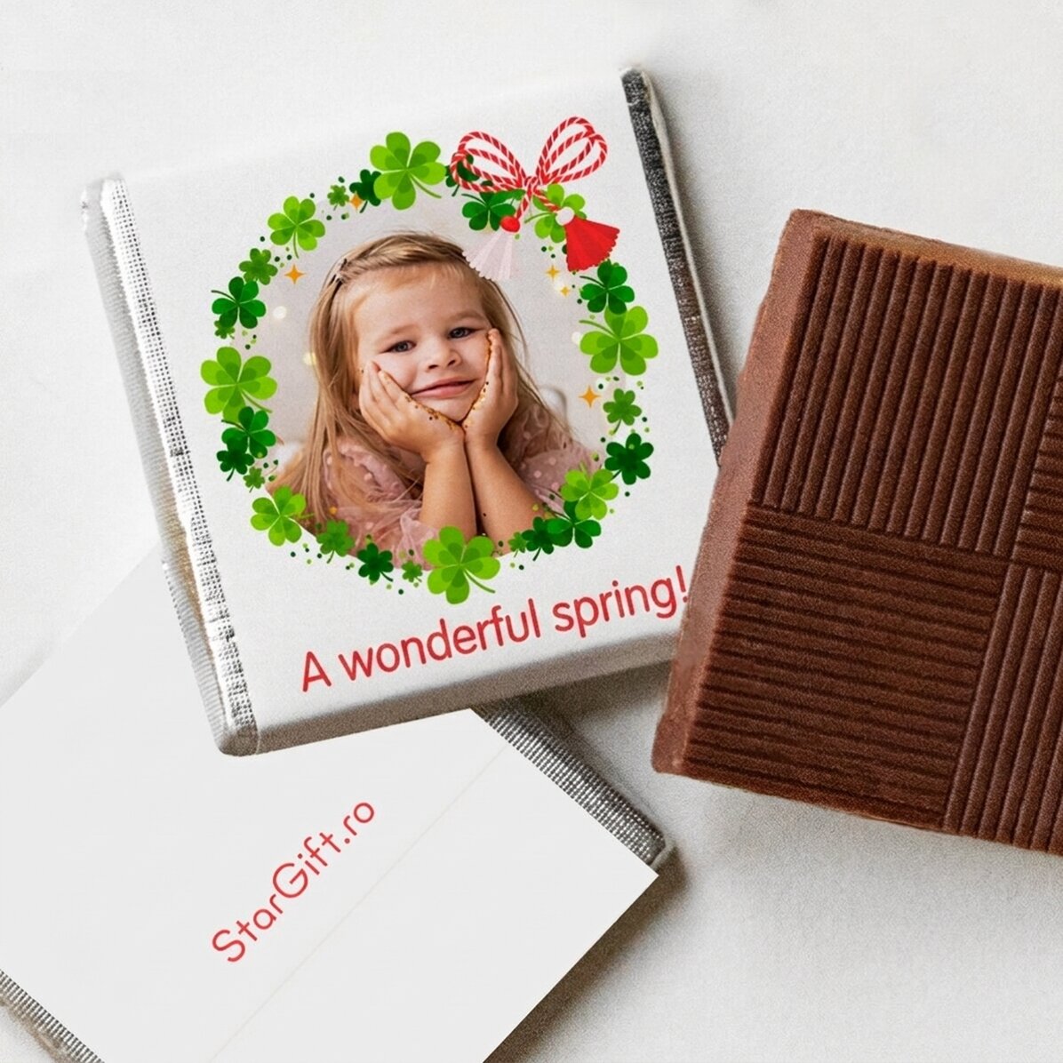 Personalised mini chocolate with photo and message clover