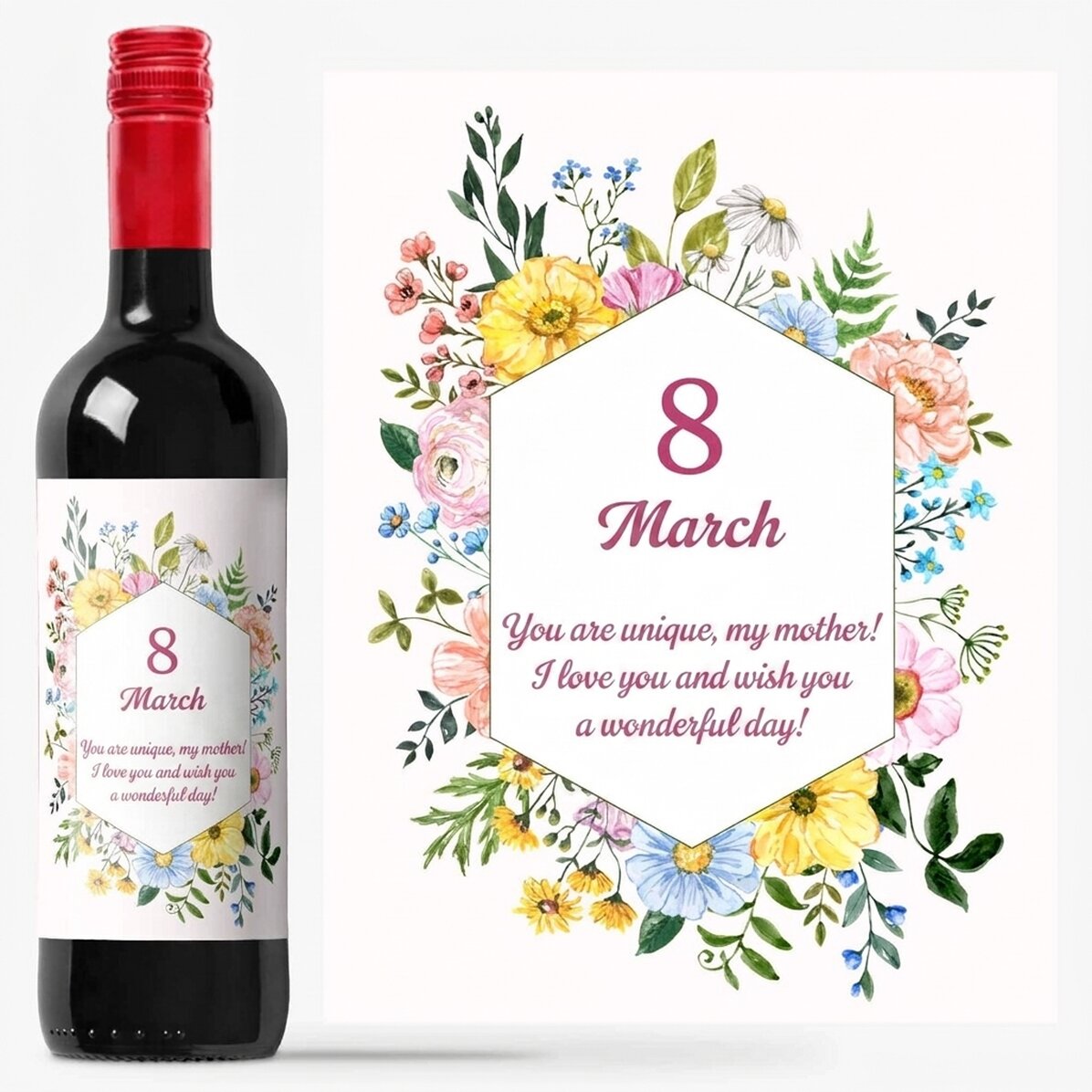 Personalised wine with text - 8 March