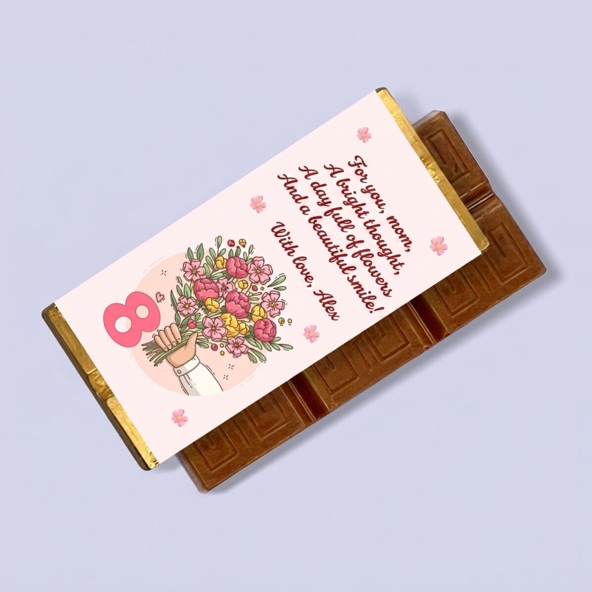 Mini chocolate bar personalised with a message - Bouquet of flowers