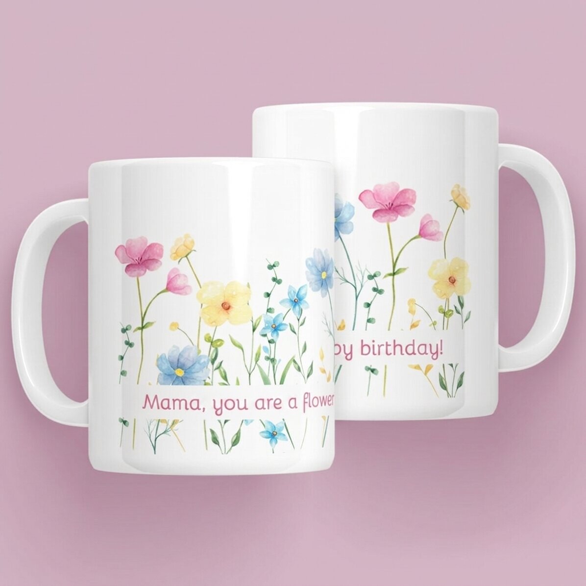 Personalised mug with text - Flowers