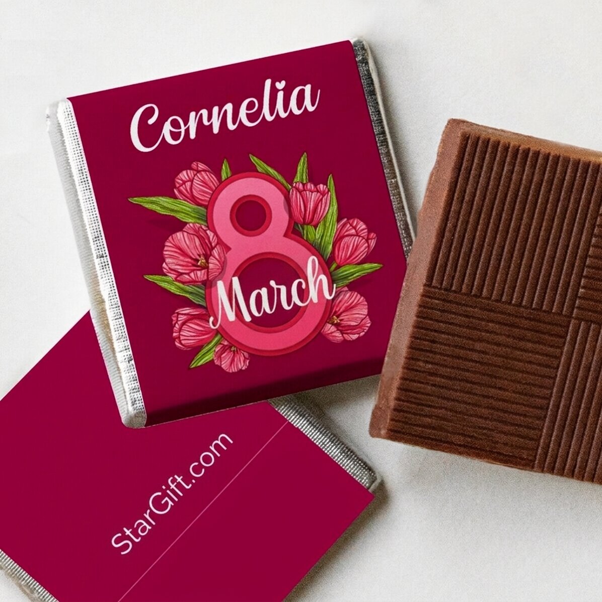 Mini chocolate personalised with text - 8 March