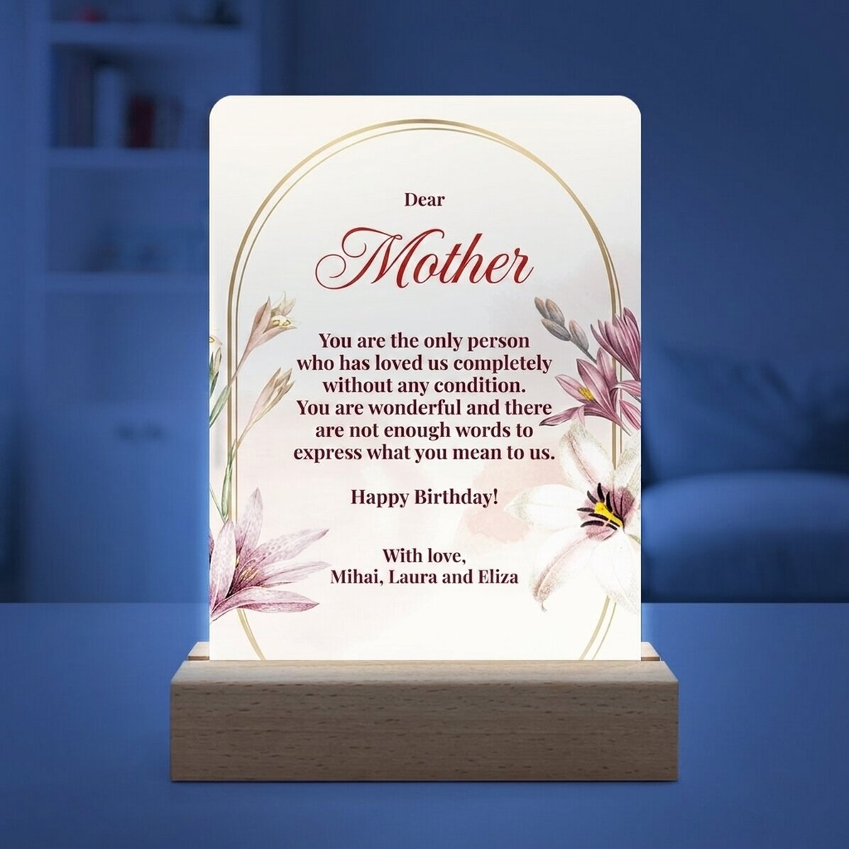 Personalised LED night light with message for mum