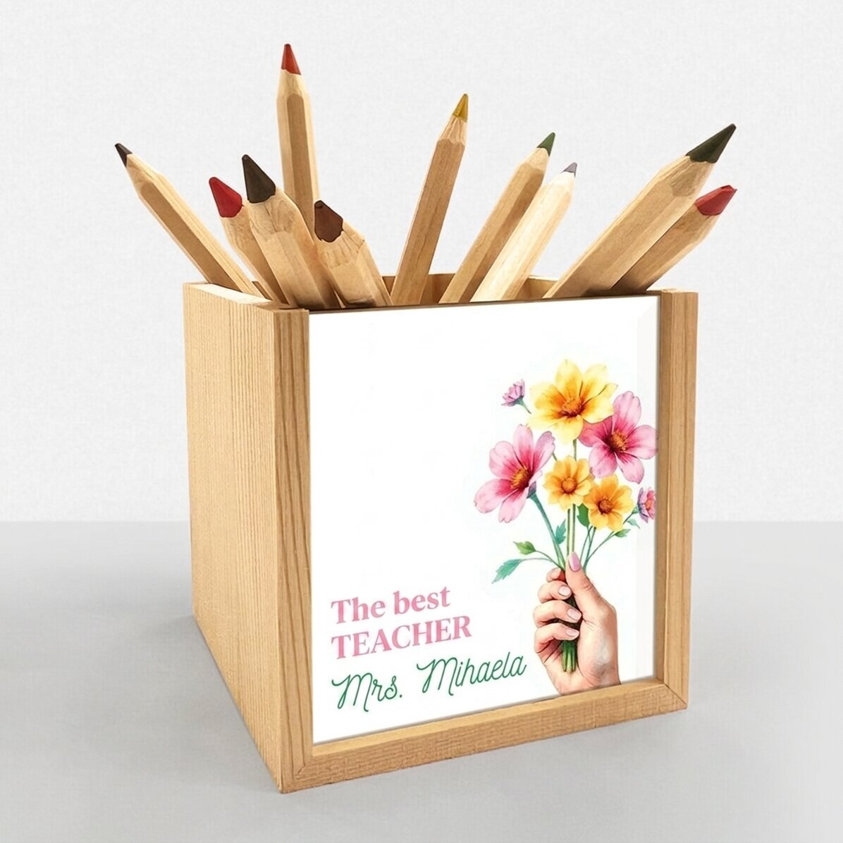 Personalised pencil holder with text - Flowers for you