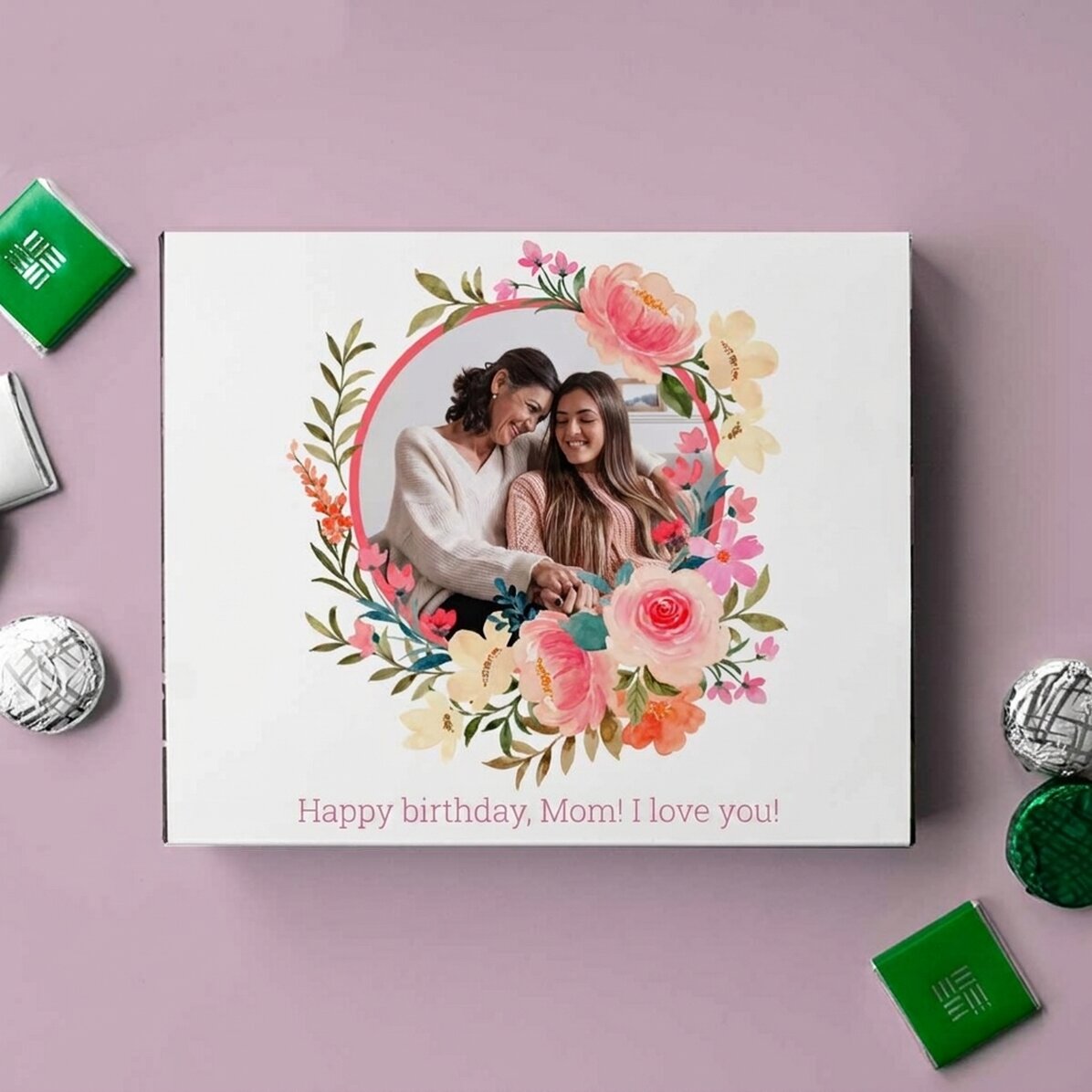 Personalised box of sweets with text and photo - Flowers