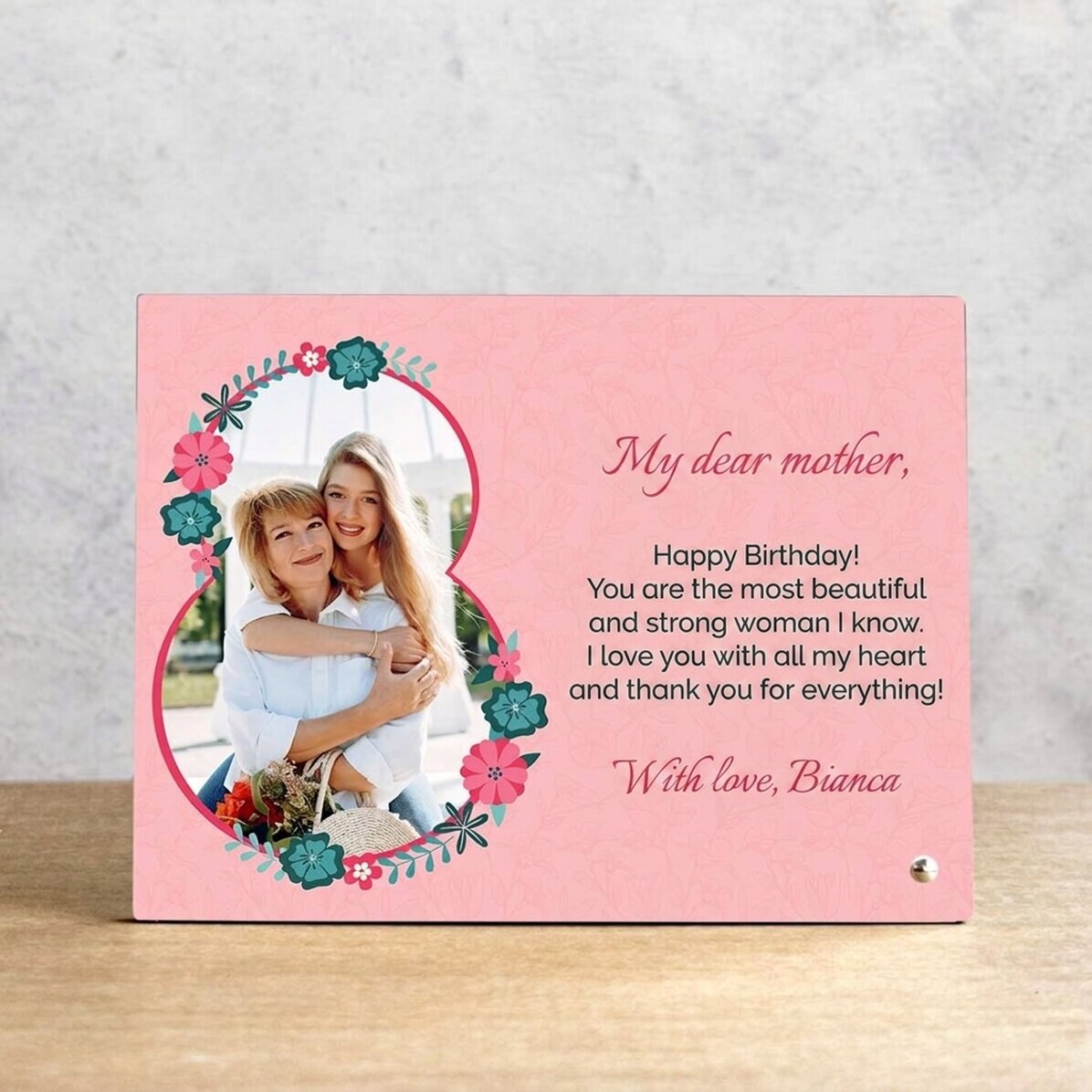 Personalised desk photo frame with photo and message - 8 March