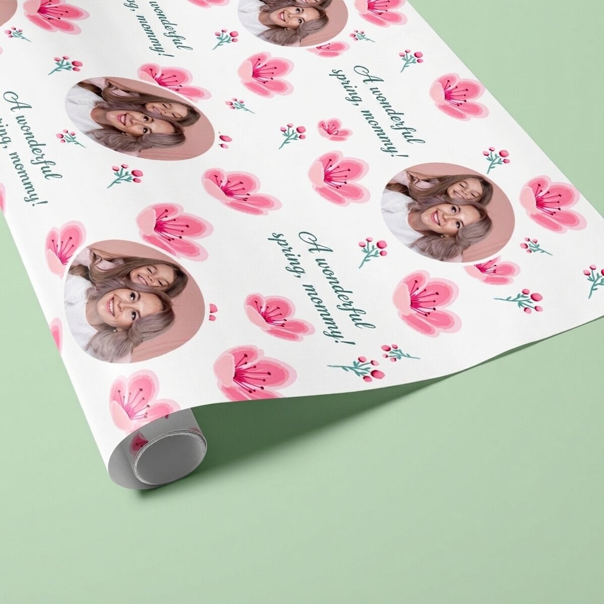 Personalised gift wrapping paper with photo and message - Spring