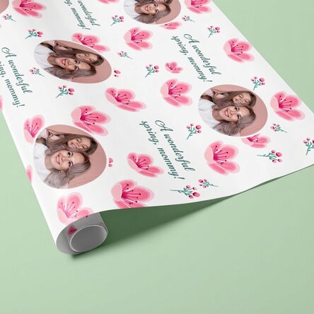 Personalised gift wrapping paper with photo and message - Spring