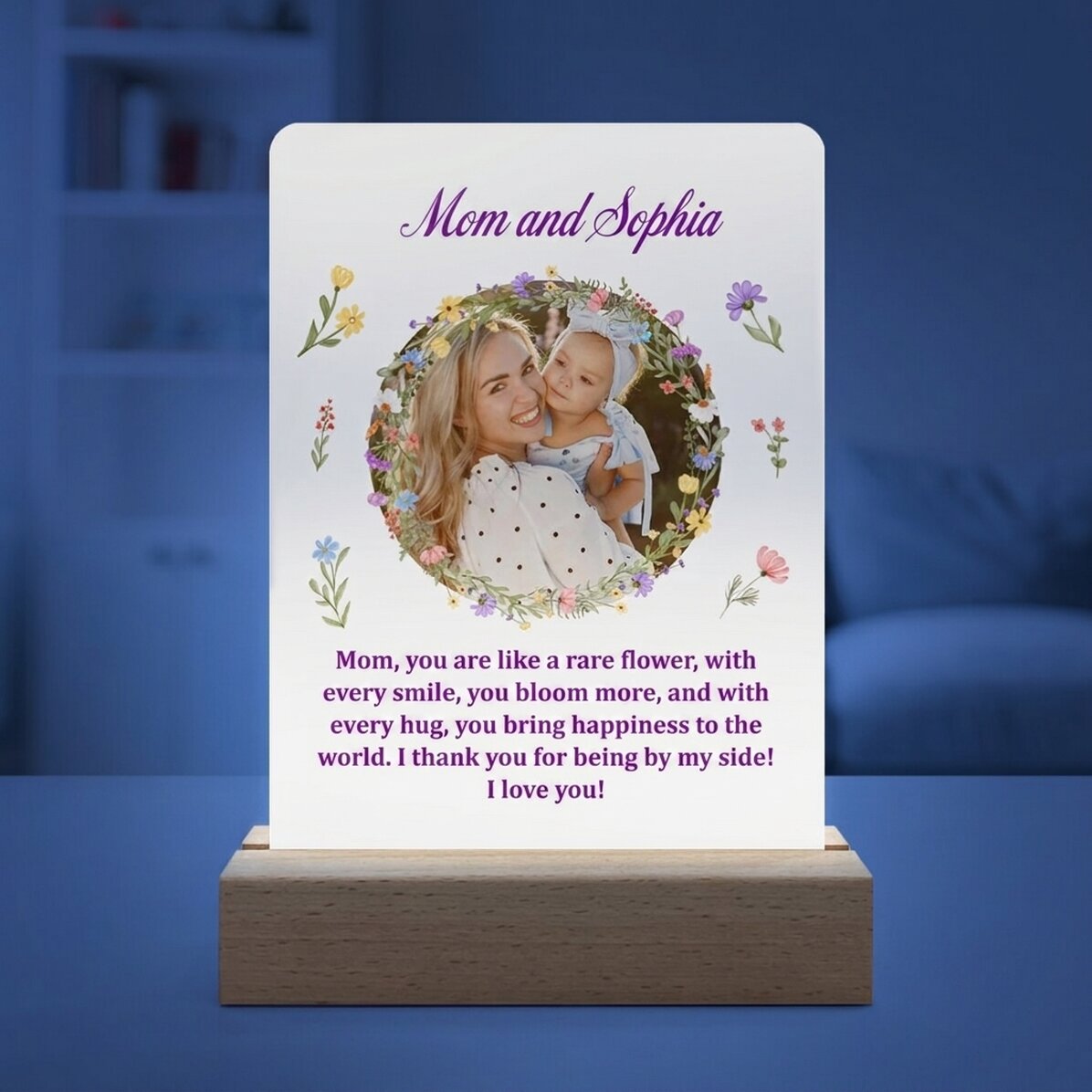 Personalised LED night light with a photo and text - Spring