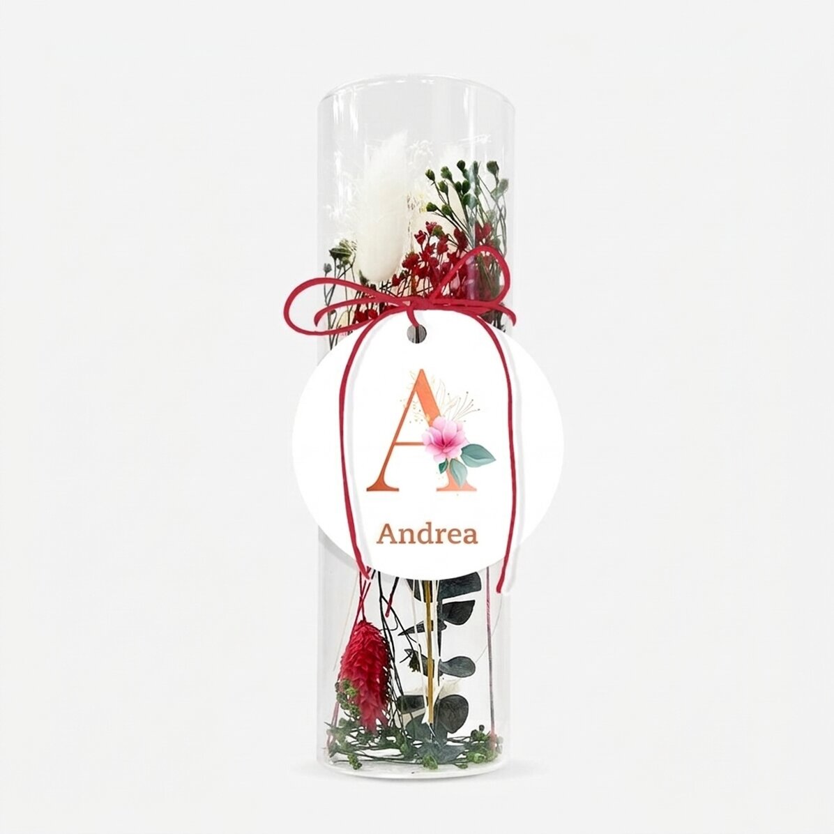 Glass ornament with preserved flowers, personalised with text - Floral