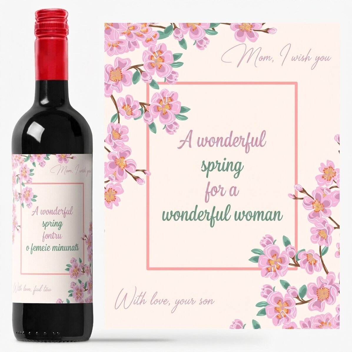 Personalised wine with text - Cherry blossoms