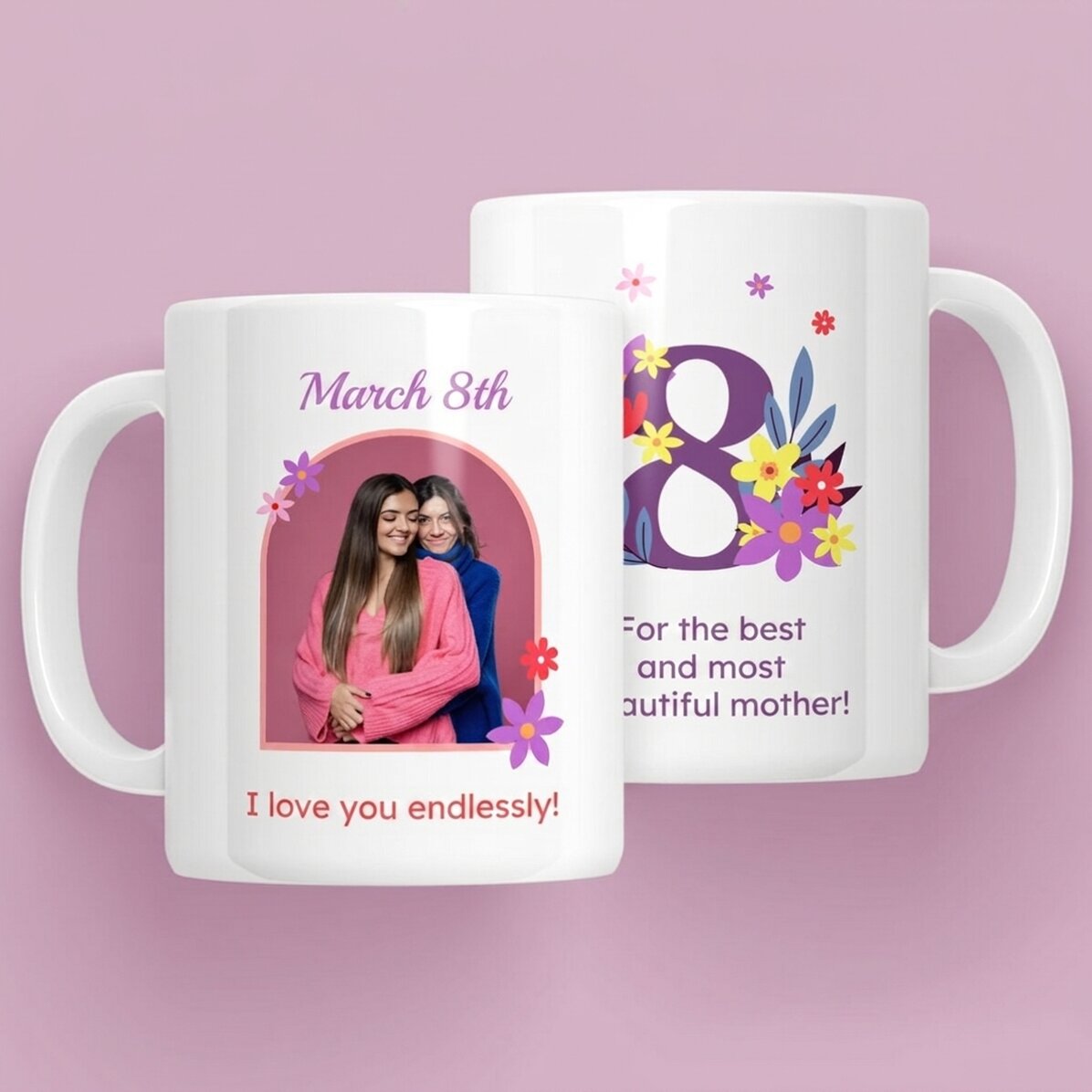 Personalised mug with text and a photo - 8 March