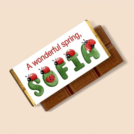 Mini chocolate bar personalised with message and name - Ladybirds