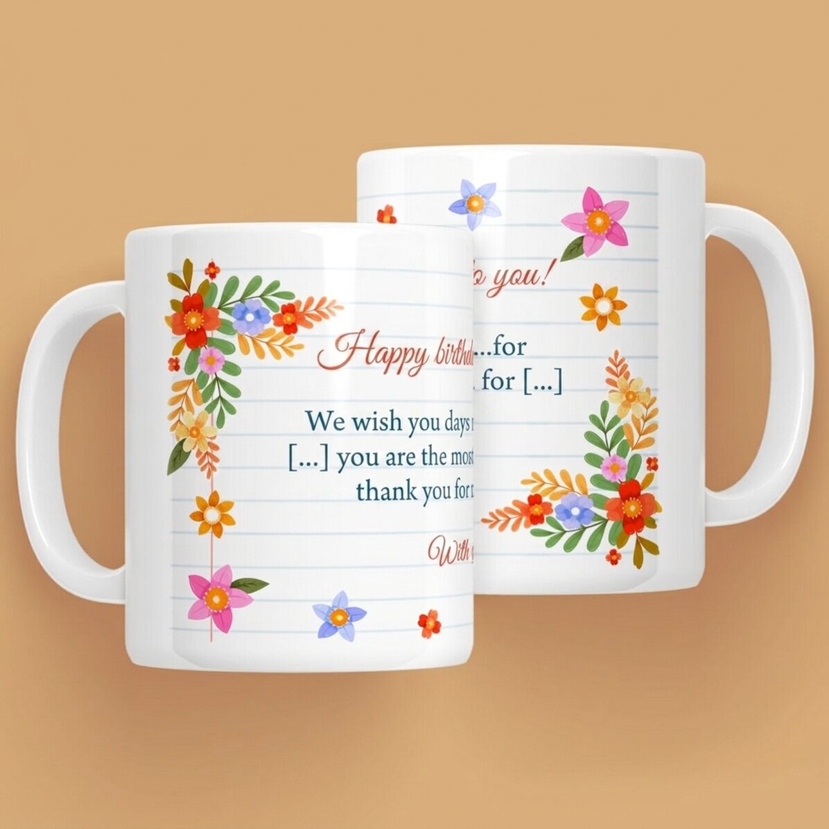 Personalised mug with text - Flowers
