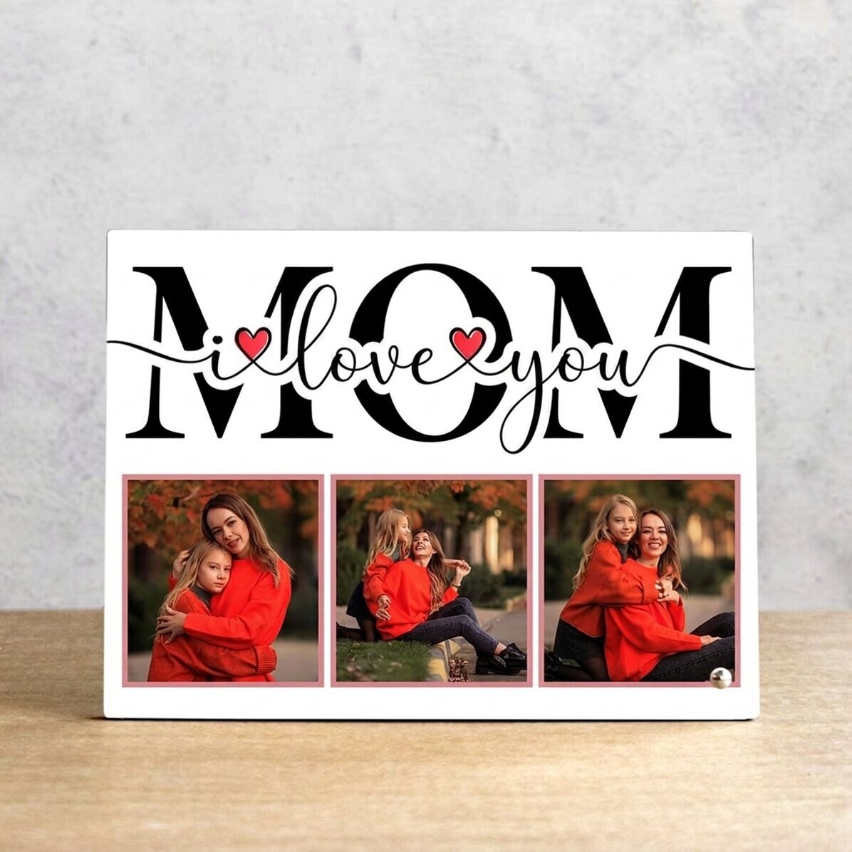 Personalised desk photo frame with 3 photos - Mom