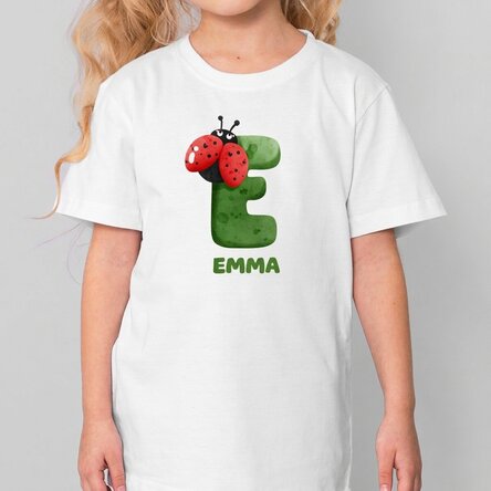 Personalised cotton T-shirt for children with initial and name - Ladybirds