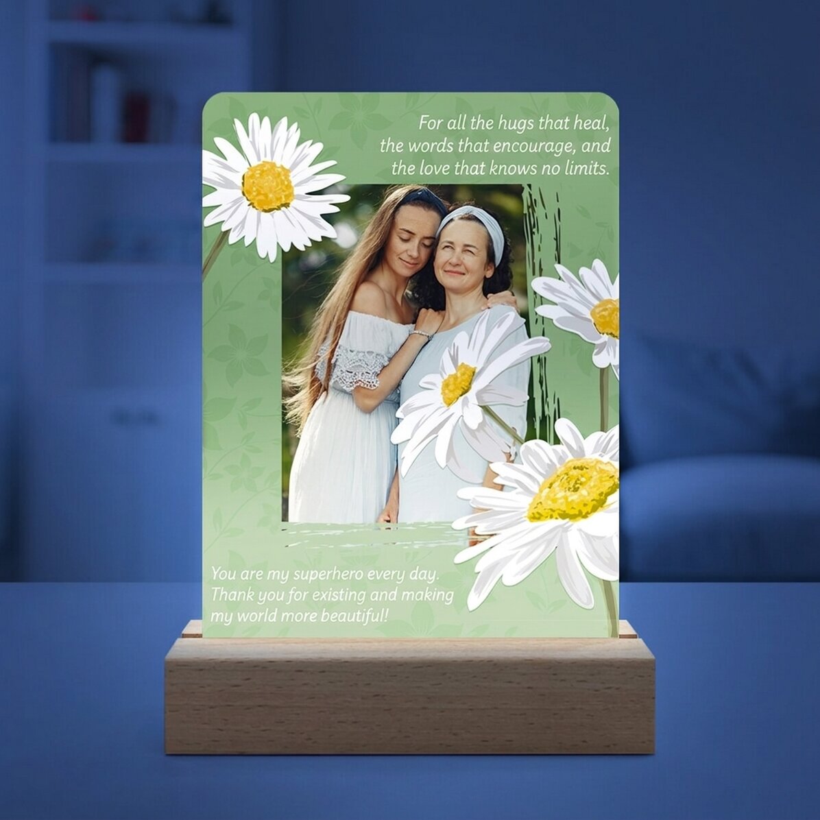 Personalised LED night light with photo and text - Daisies