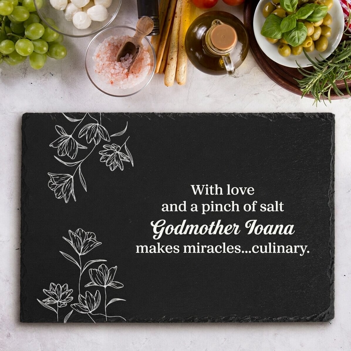 Personalised engraved slate plaque with message for godmother