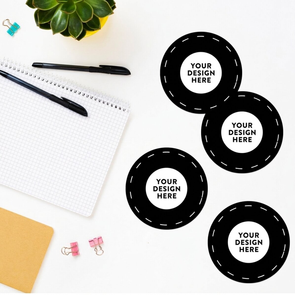Set of 4 round stickers (self-adhesive labels), diameter 8.5 cm, customised with your graphics