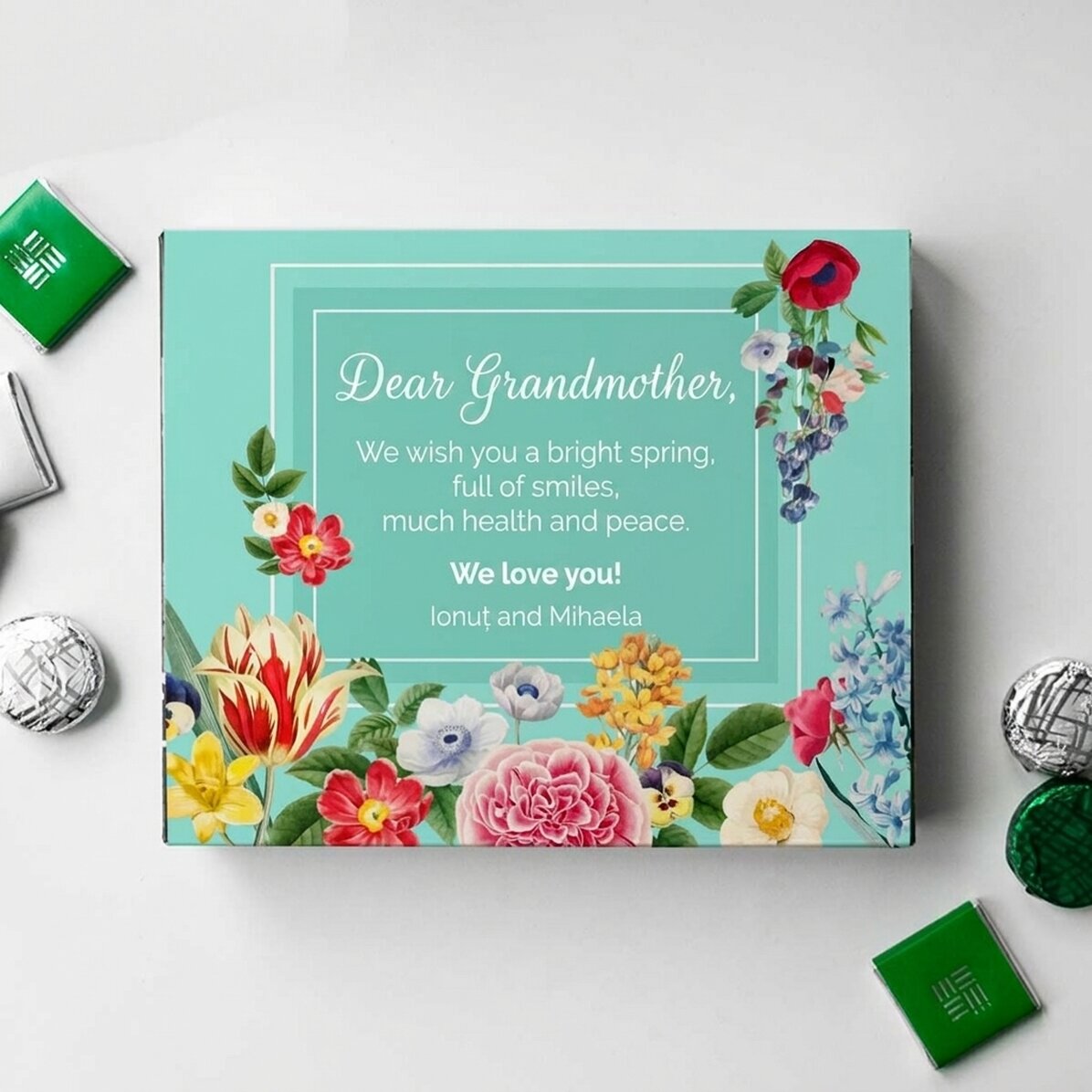 Personalised box of chocolates with message - Serene Spring