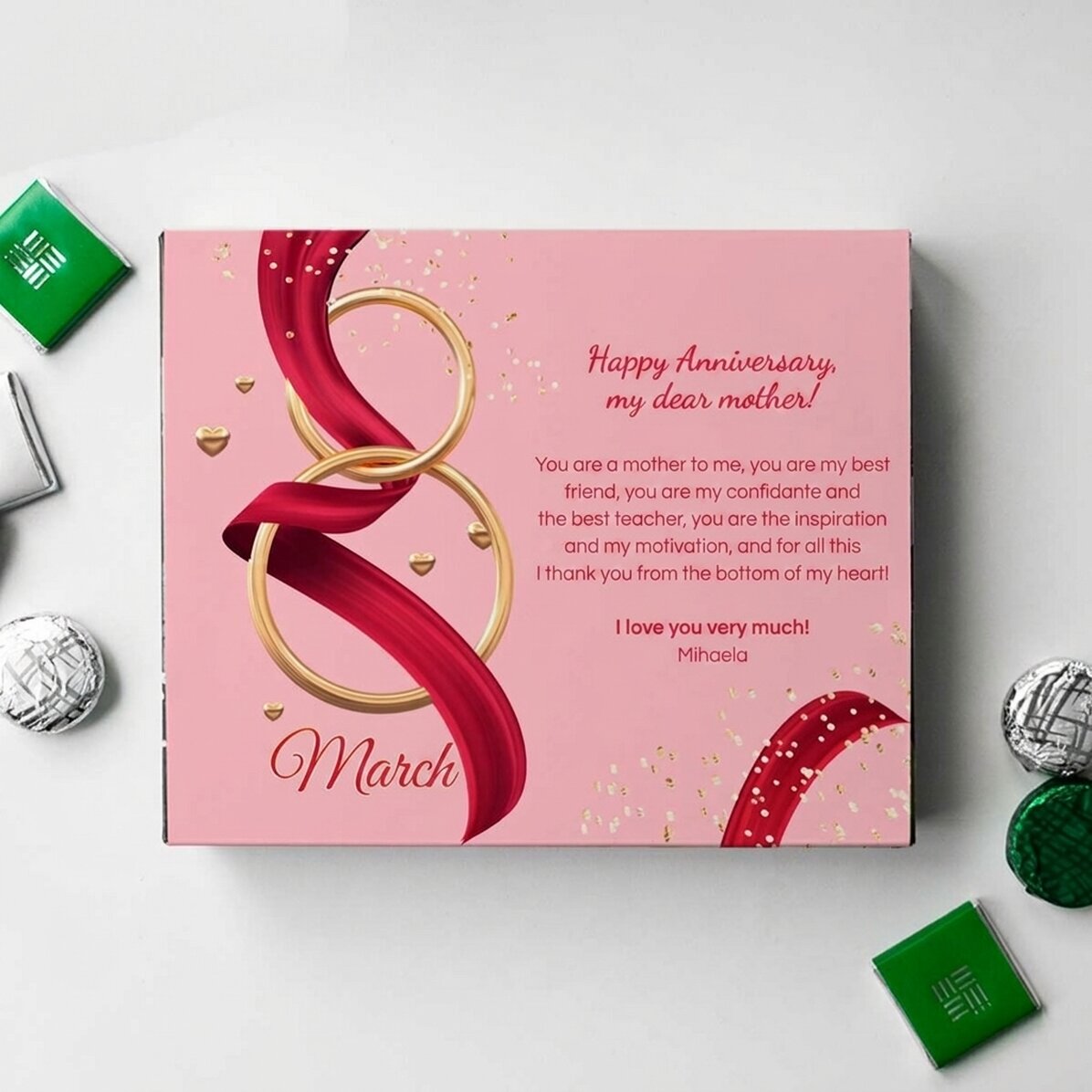 Personalised box of chocolates with message - 8 March