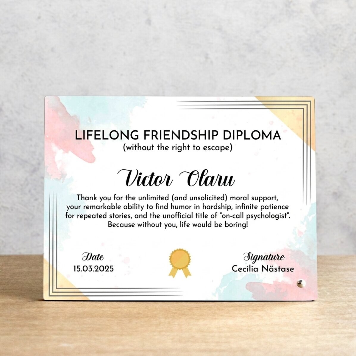 Personalised desk photo frame - Friendship Diploma