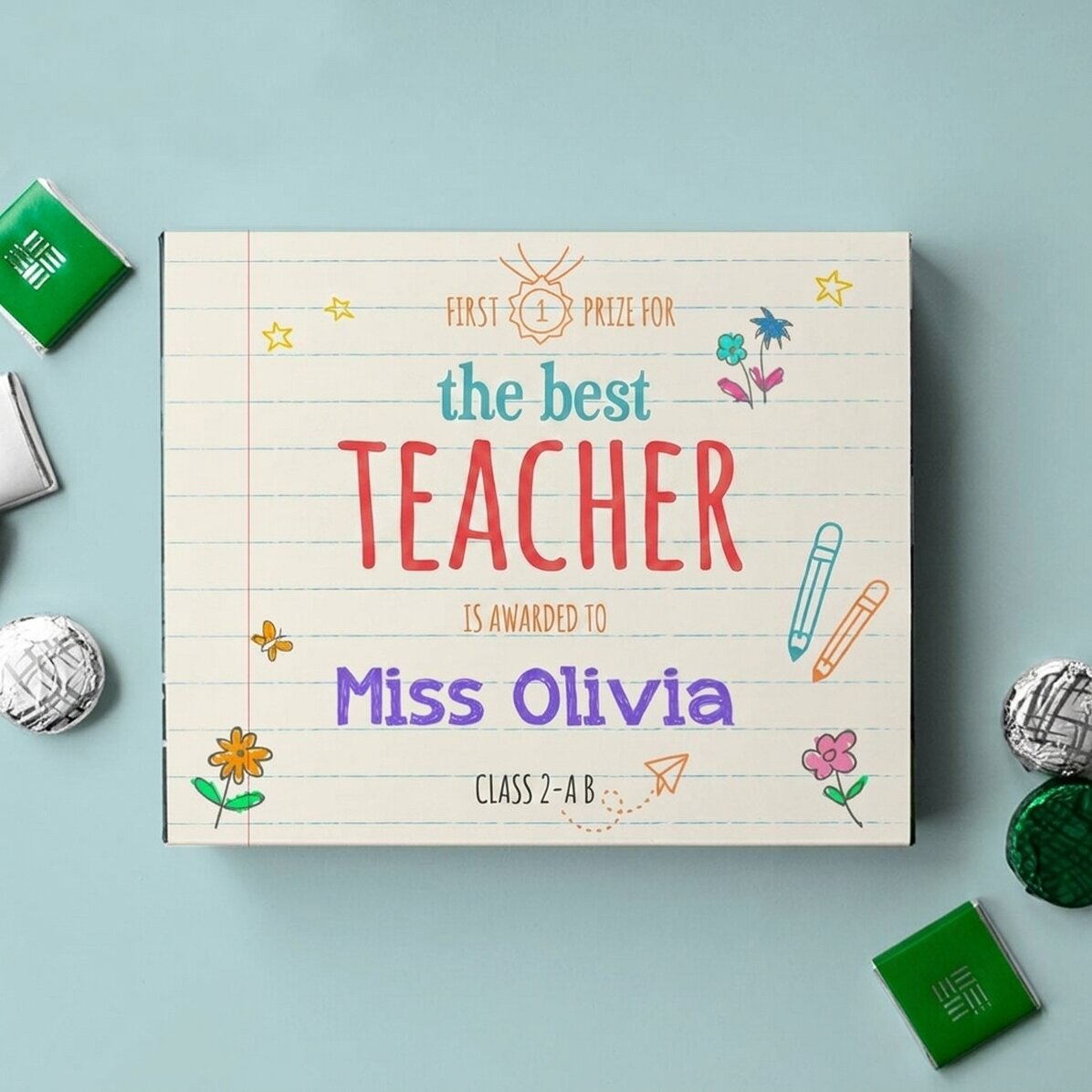 Personalised box of chocolates with message - the best teacher