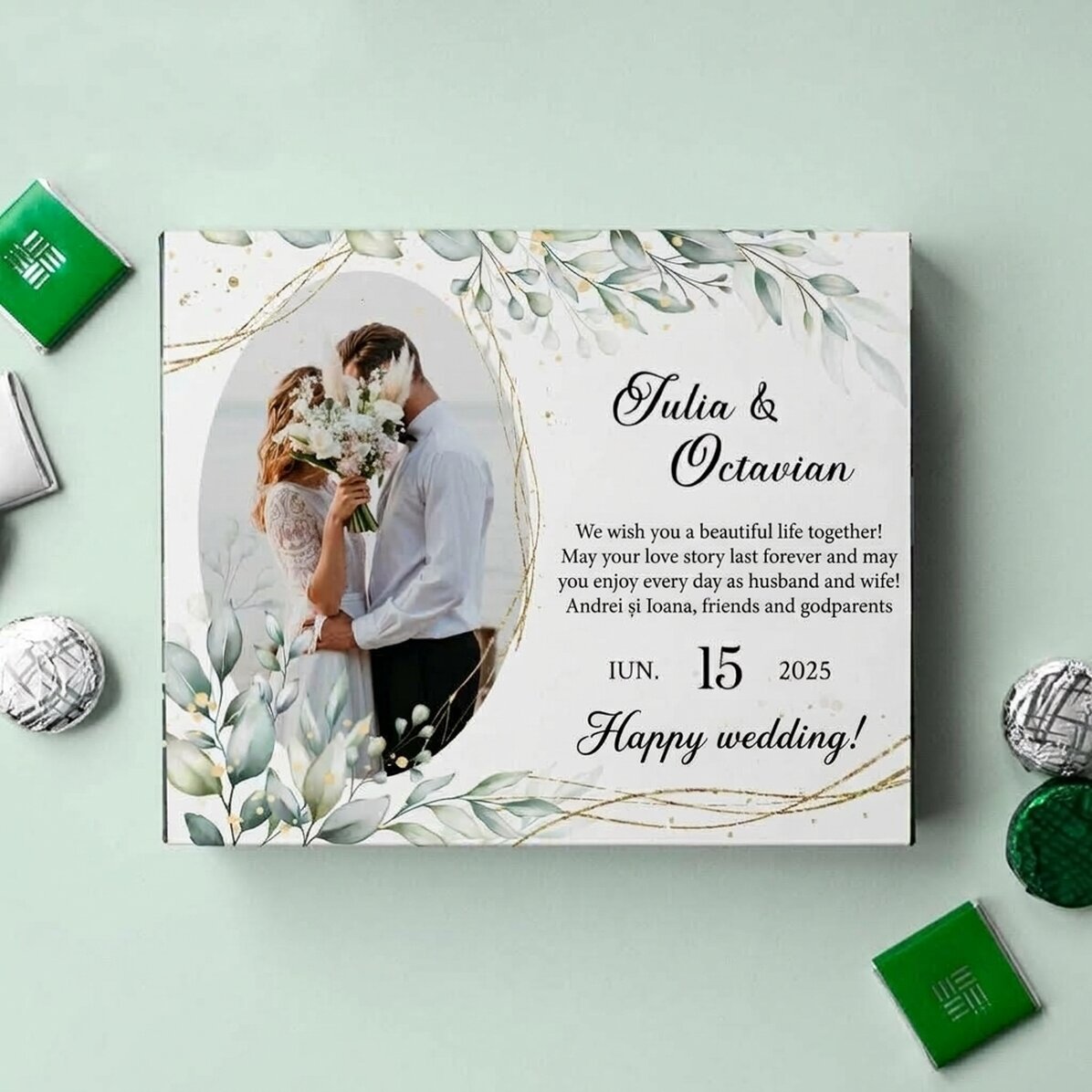 Personalised box of chocolates with a message and a photo - Casa de piatra