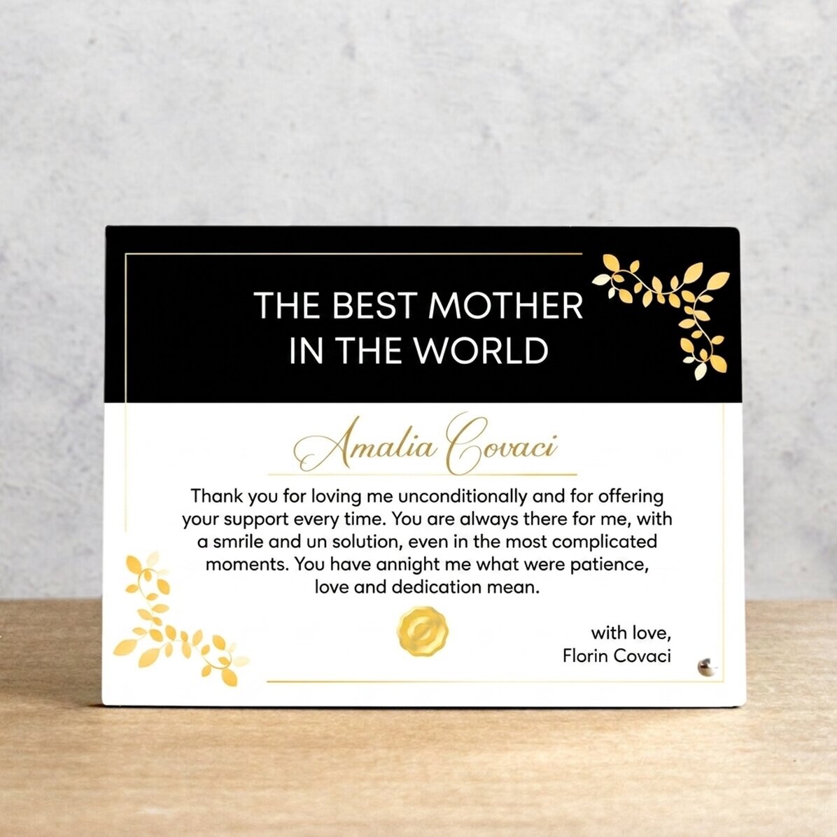 Personalised desk photo frame - Certificate of appreciation for your loved ones